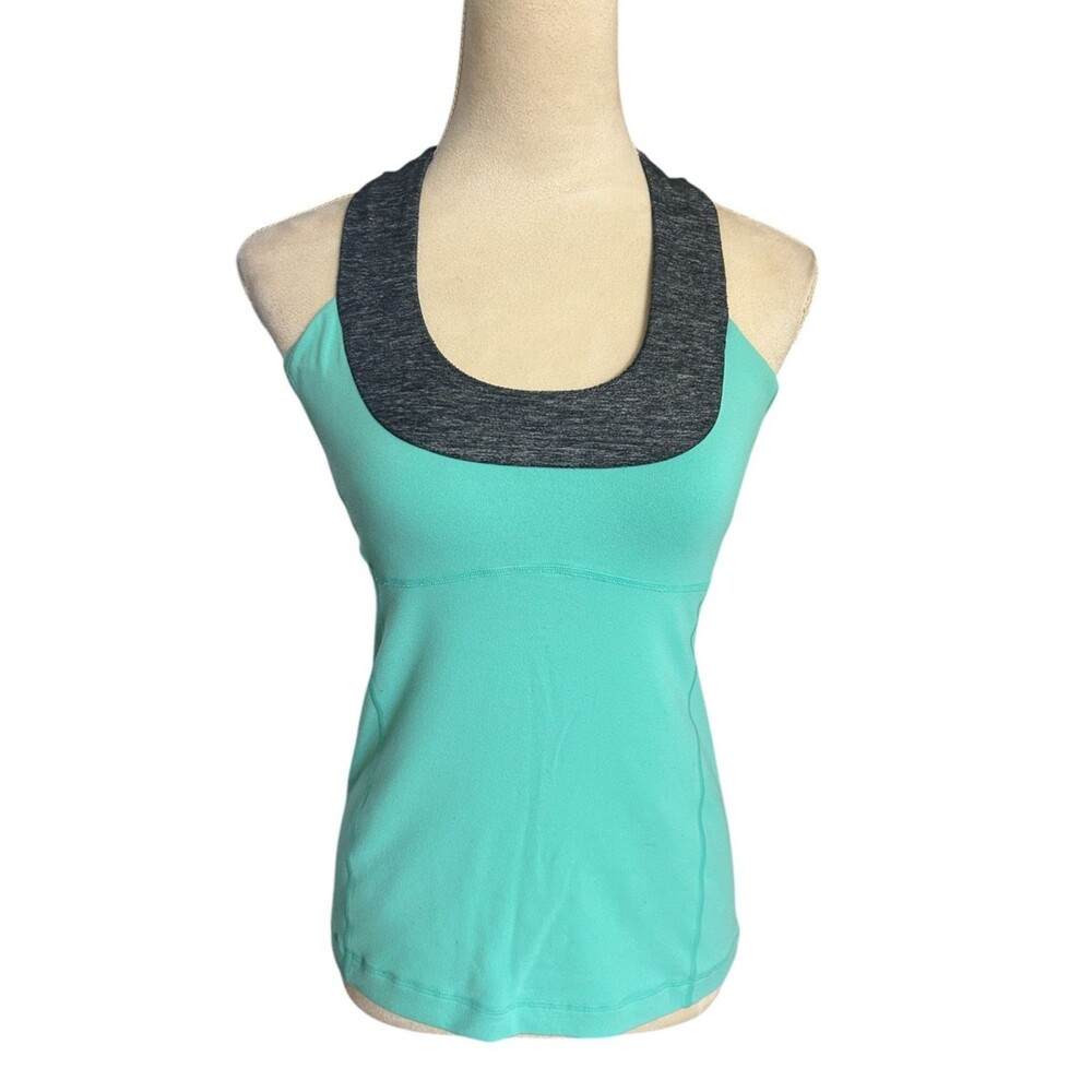 Lululemon No Limits Green Black Built In Sport Bra Racerback Tank Top Size 6